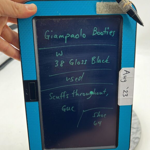 Giampaolo Bootie Women 38 Crinkle Gloss Black Reflective Square Heel Ankle Boots - Picture 12 of 13